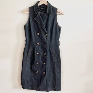 Tahari Women Jean Dress Knee Length Sleeveless Buttons Summer Size 4